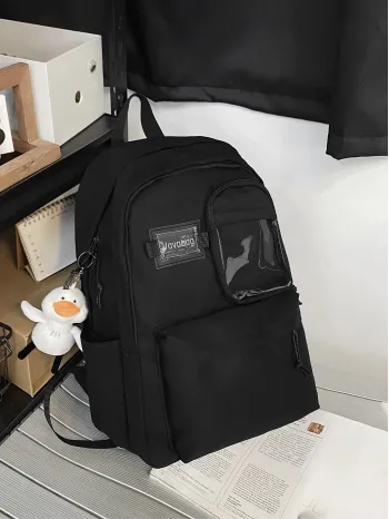 Men Letter Patch Backpack With Cartoon Bag Charm